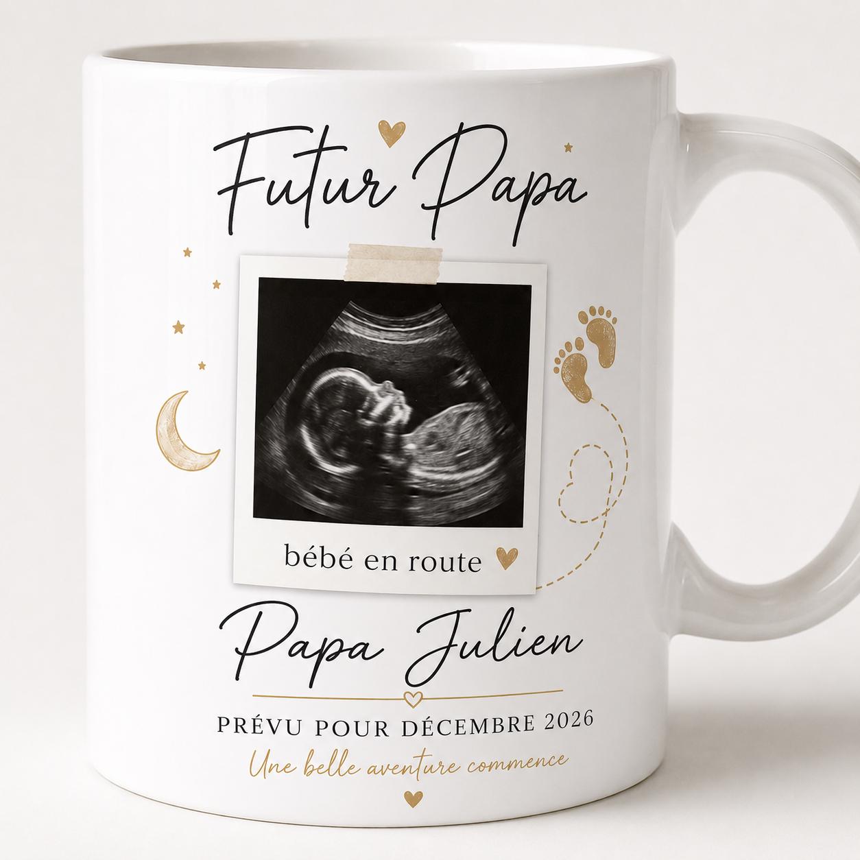Cadeau Futur Papa Personnalisé, Annonce Grossesse Papa, Mug Photo Échographie, Tasse Bébé en Route, Idée Cadeau Fête des Pères