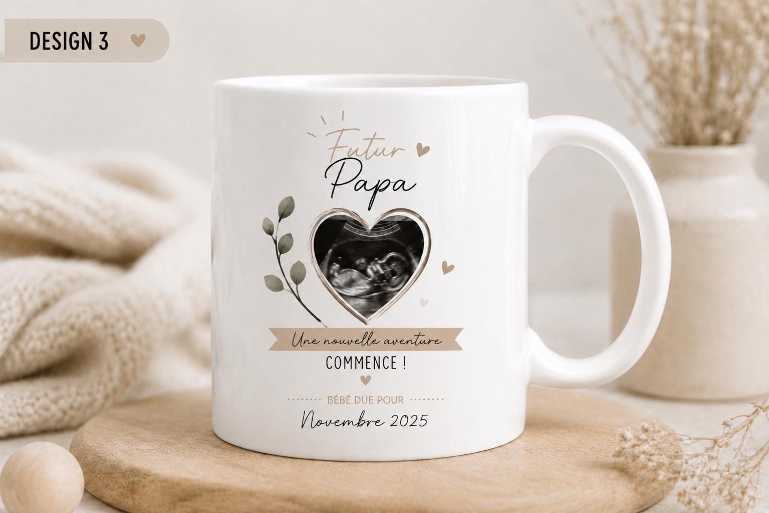 Cadeau Futur Papa Personnalisé, Annonce Grossesse Papa, Mug Photo Échographie, Tasse Bébé en Route, Idée Cadeau Fête des Pères