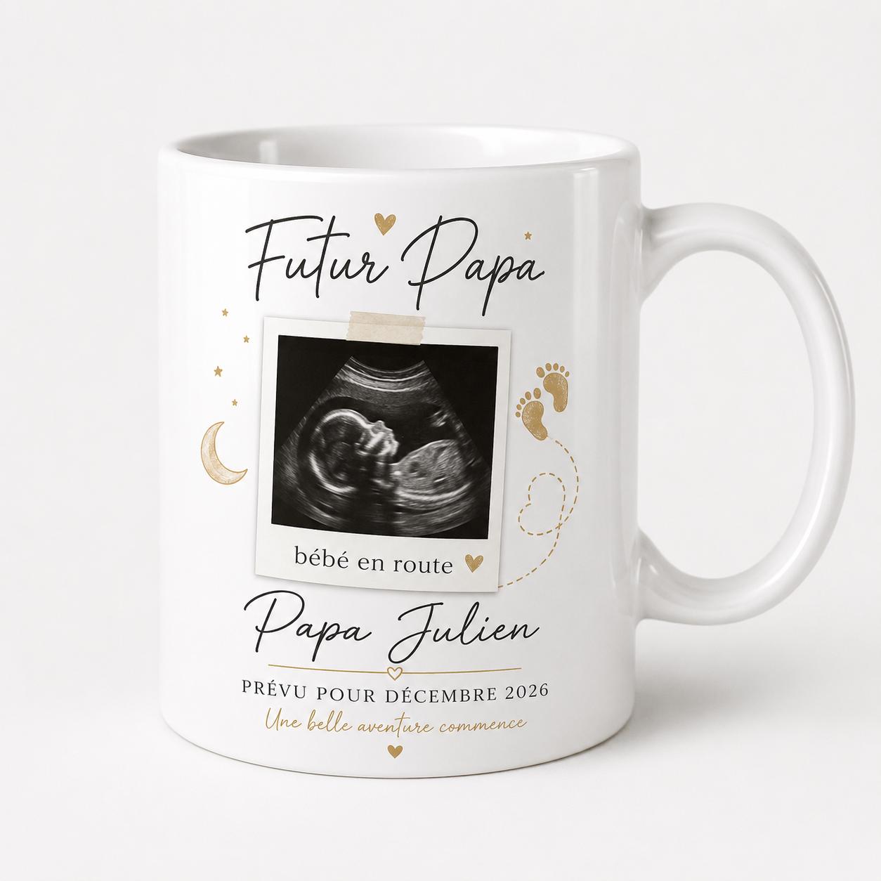 Cadeau Futur Papa Personnalisé, Annonce Grossesse Papa, Mug Photo Échographie, Tasse Bébé en Route, Idée Cadeau Fête des Pères