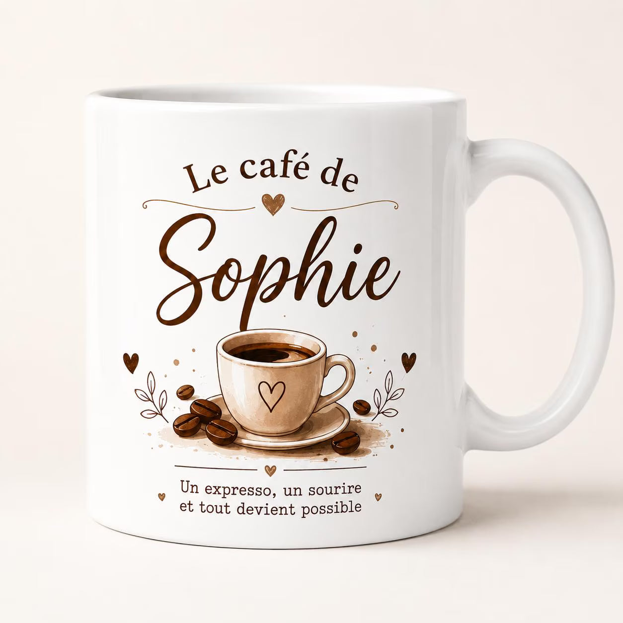 Mug Café Personnalisé avec Prénom – Tasse Expresso Cadeau Amateur de Café