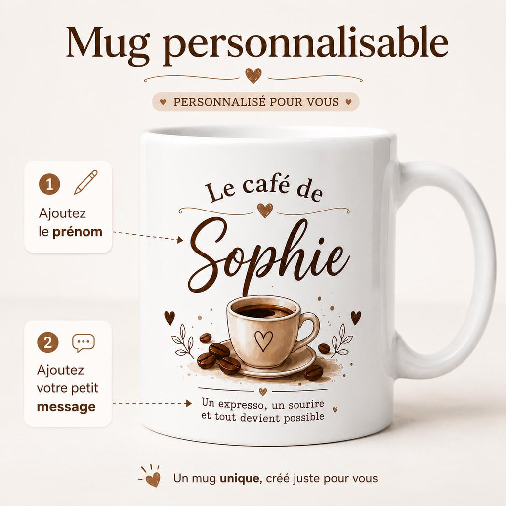 Tasse Expresso Personnalisée Prénom | Mug Café Personnalisé Céramique | Cadeau Amateur de Café Fait Main France | Cadeau Papa Original