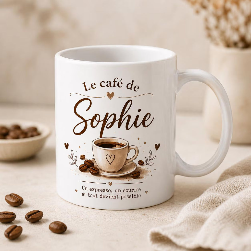 Mug Café Personnalisé avec Prénom – Tasse Expresso Cadeau Amateur de Café
