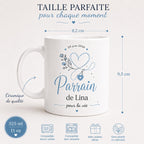 Tasse Parrain Personnalisée Prénom | Mug Parrain Personnalisé Bleu Floral | Cadeau Baptême Naissance Annonce Grossesse