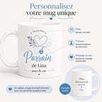 Tasse Parrain Personnalisée Prénom | Mug Parrain Personnalisé Bleu Floral | Cadeau Baptême Naissance Annonce Grossesse