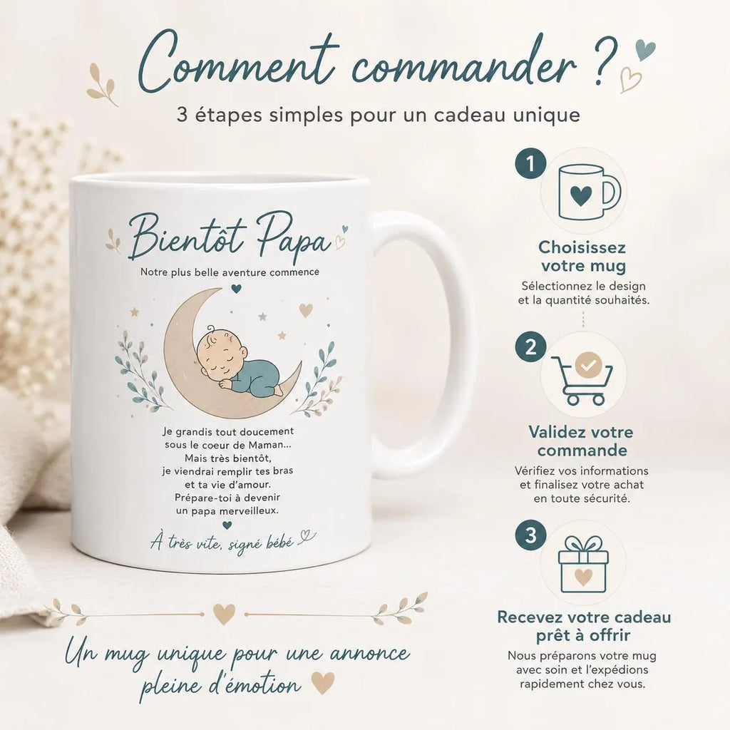 Mug Futur Papa Naissance – Cadeau Bientôt Papa avec Message Bébé