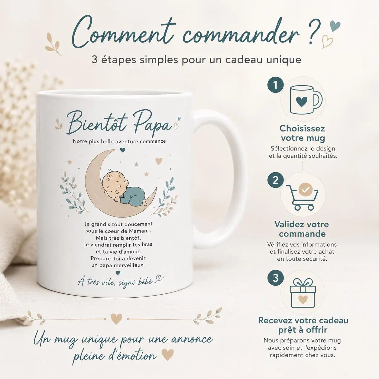 Mug Futur Papa Naissance – Cadeau Bientôt Papa avec Message Bébé
