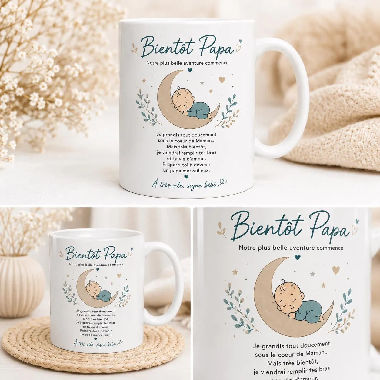 Mug Futur Papa Naissance – Cadeau Bientôt Papa avec Message Bébé