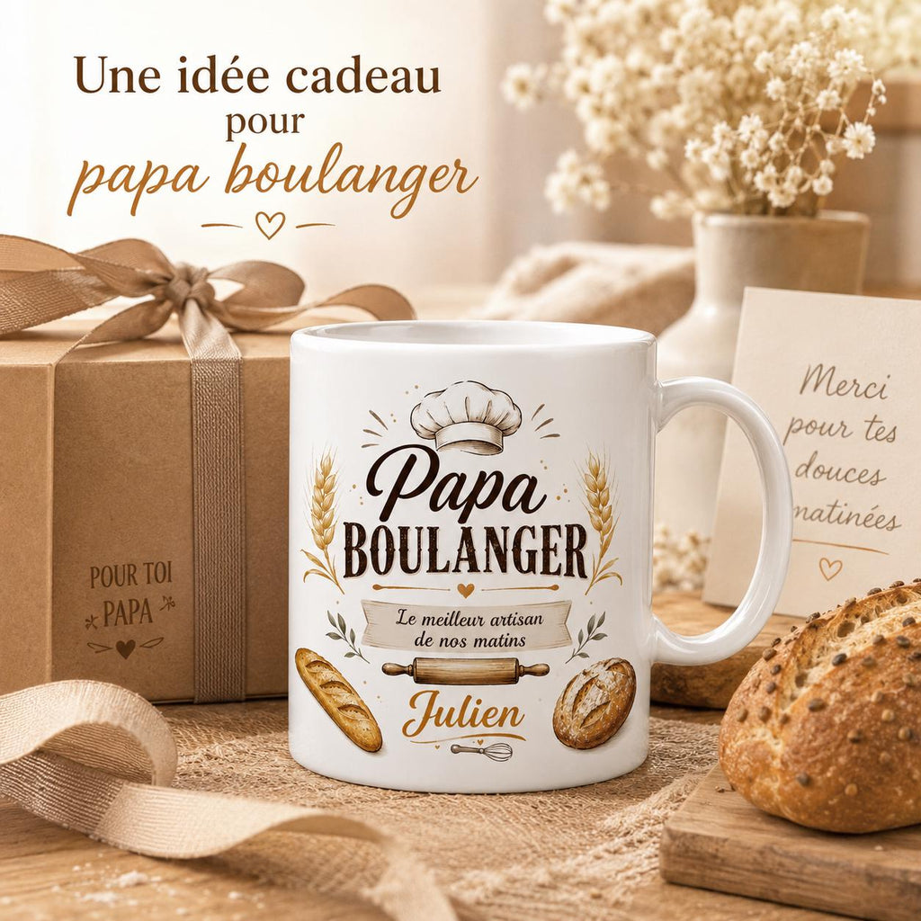 Mug Papa Boulanger Personnalisé Prénom | Tasse Céramique Cadeau Fête des Pères | Cadeau Papa Artisan Boulanger Fait Main France