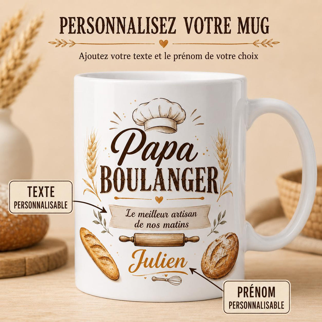 Mug Papa Boulanger Personnalisé Prénom | Tasse Céramique Cadeau Fête des Pères | Cadeau Papa Artisan Boulanger Fait Main France