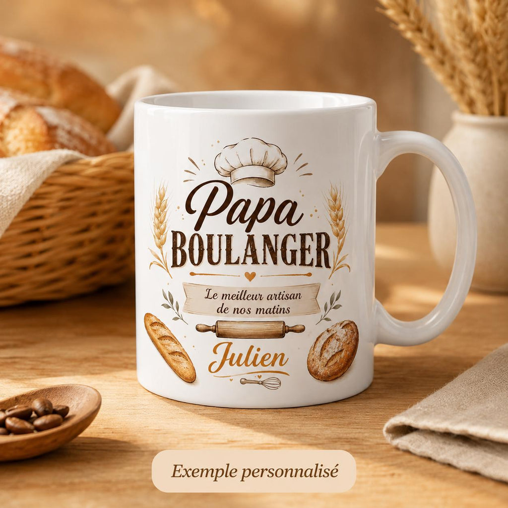 Mug Papa Boulanger Personnalisé Prénom | Tasse Céramique Cadeau Fête des Pères | Cadeau Papa Artisan Boulanger Fait Main France