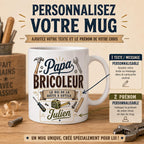 Mug Papa Bricoleur Personnalisé Texte Prénom | Tasse Cadeau Fête des Pères | Cadeau Papa Homme Outillage Bricolage 325 ml
