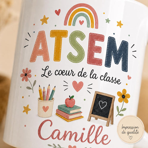 Mug ATSEM Personnalisé Prénom | Cadeau Fin d’Année Scolaire | cadeau atsem | Cadeau École Maîtresse Nounou