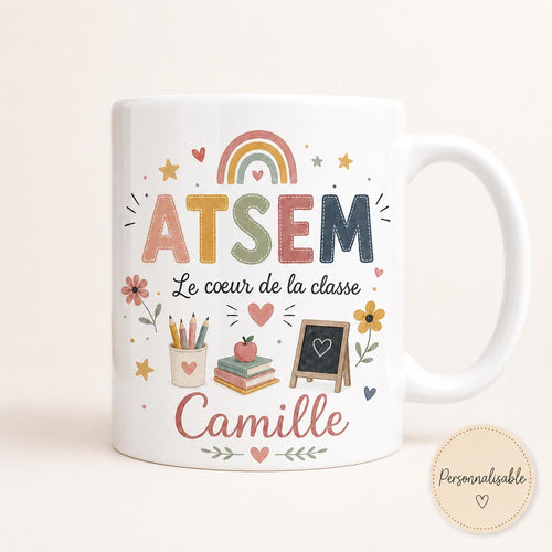 Mug ATSEM Personnalisé Prénom | Cadeau Fin d’Année Scolaire | cadeau atsem | Cadeau École Maîtresse Nounou