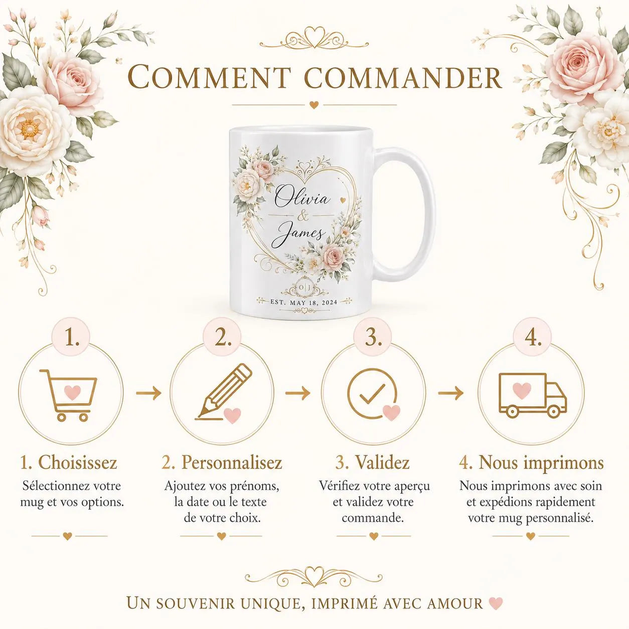Mug mariage personnalisé prénoms et date