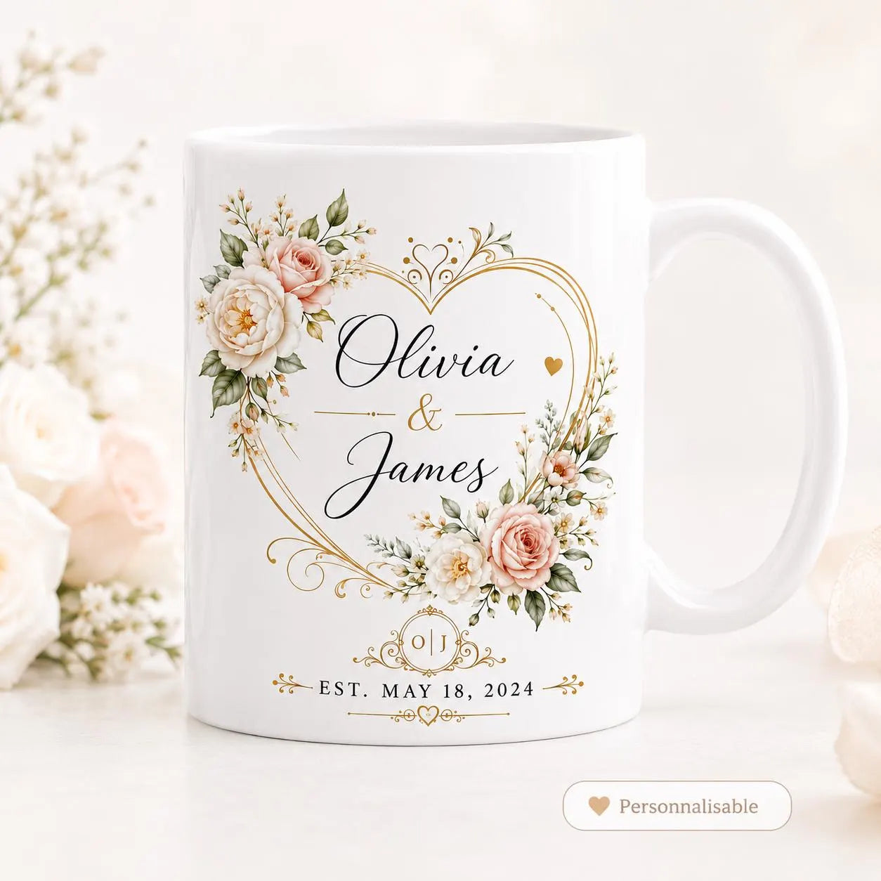 Mug mariage personnalisé prénoms et date