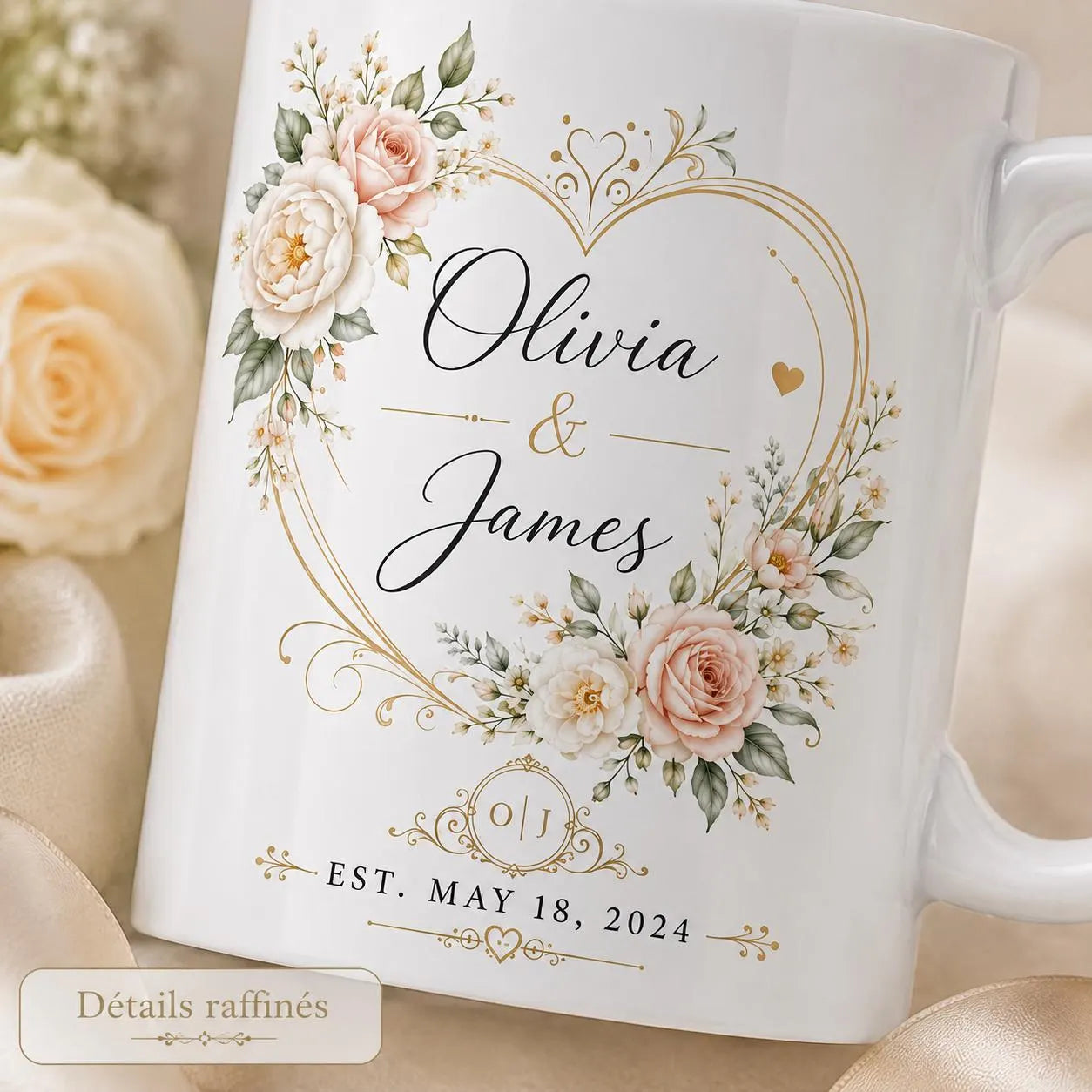 Mug mariage personnalisé prénoms et date