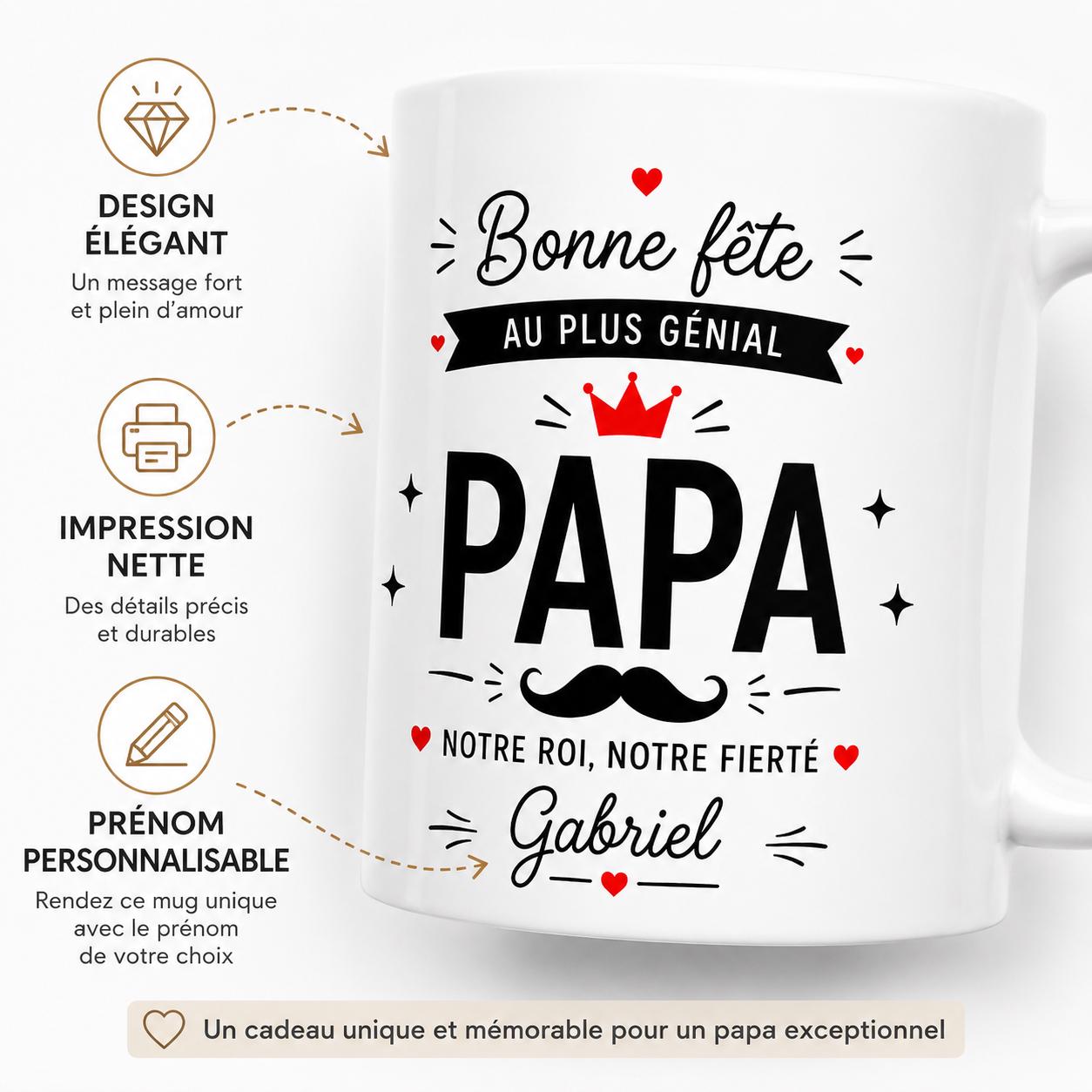 Cadeau Personnalisé Pour Papa, Mug Papa Personnalisé, Tasse Papa Personnalisée, Bonne Fête des Pères, Prénom Personnalisable
