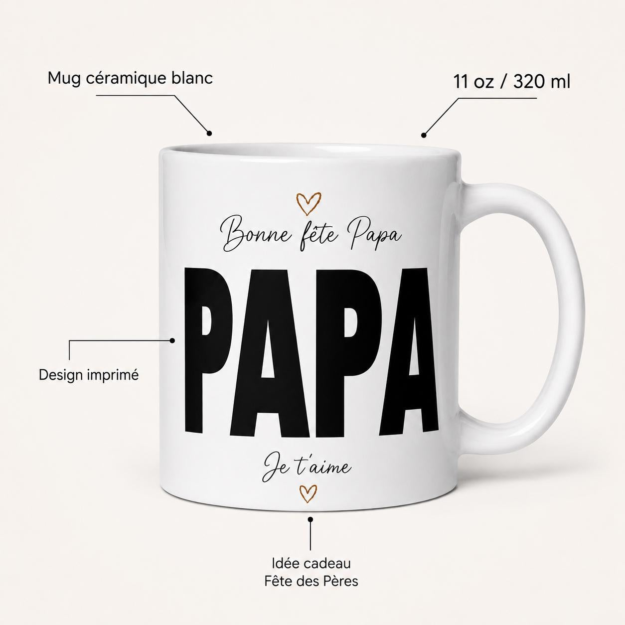 Mug personnalisé prêt à offrir avec emballage soigné pour cadeau de Fête des Pères
