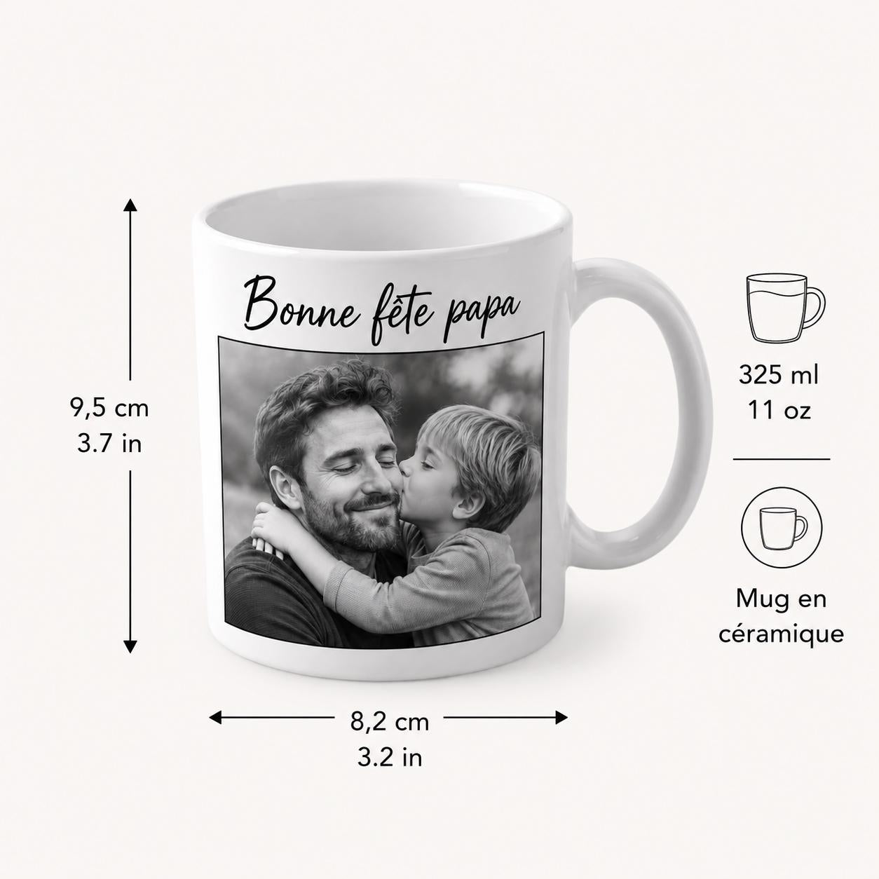 Cadeau Fête des Pères Personnalisé – Mug Photo Papa avec Prénom, Tasse Personnalisée Papa, Cadeau Papa Original, Photo Enfant
