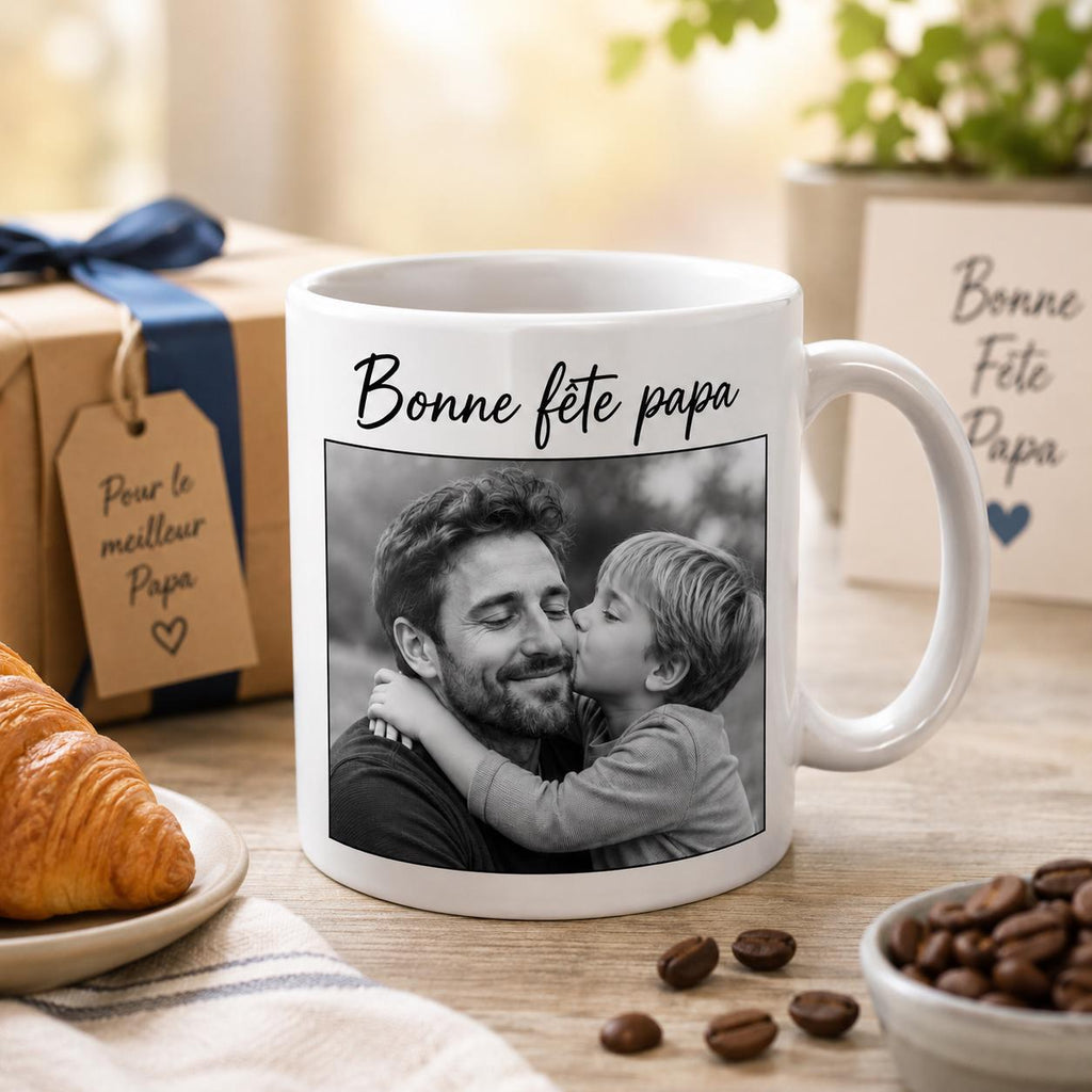 Cadeau Fête des Pères Personnalisé – Mug Photo Papa avec Prénom, Tasse Personnalisée Papa, Cadeau Papa Original, Photo Enfant