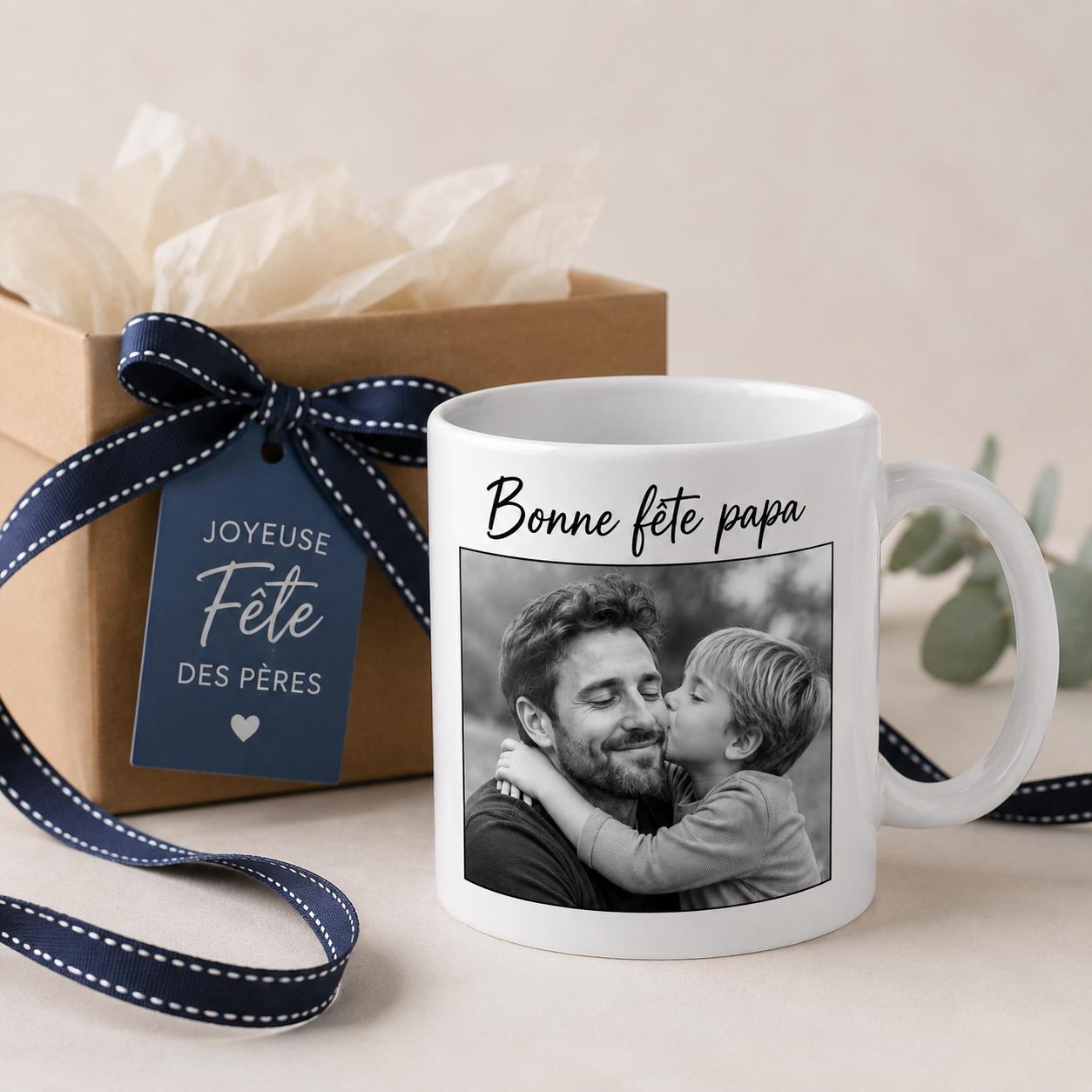 Cadeau Fête des Pères Personnalisé – Mug Photo Papa avec Prénom, Tasse Personnalisée Papa, Cadeau Papa Original, Photo Enfant