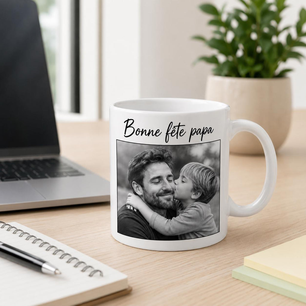 Cadeau Fête des Pères Personnalisé – Mug Photo Papa avec Prénom, Tasse Personnalisée Papa, Cadeau Papa Original, Photo Enfant