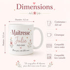 Mug maîtresse avec anse confortable, cadeau personnalisé pratique pour remercier une institutrice