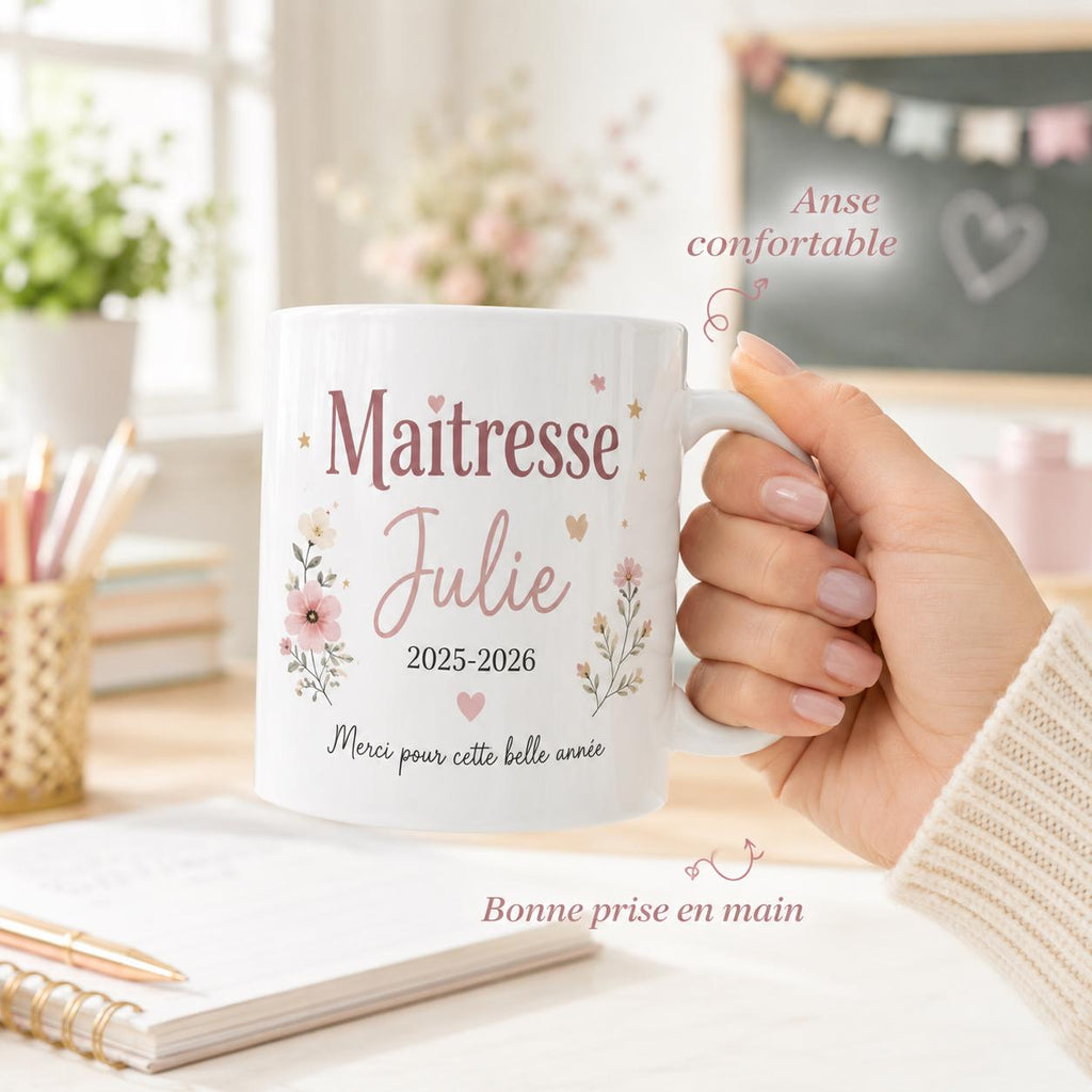 Mug cadeau maîtresse prêt à offrir, idée cadeau fin d’année scolaire avec emballage soigné