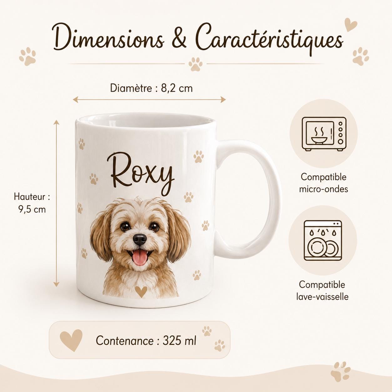 Mug personnalisé chien en céramique blanche, cadeau tendre pour propriétaire de chien
