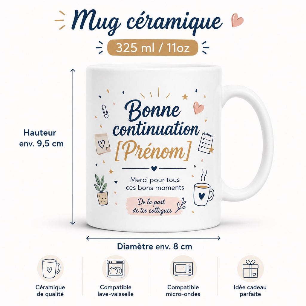 Mug Départ Collègue Personnalisé, Cadeau Au Revoir avec Prénom et Message