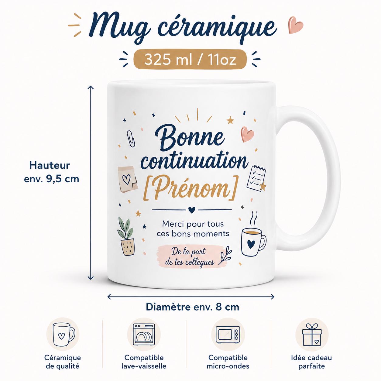 Mug Départ Collègue Personnalisé, Cadeau Au Revoir avec Prénom et Message