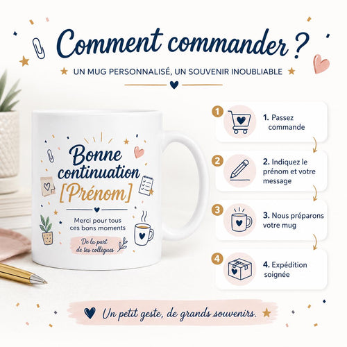 Mug Départ Collègue Personnalisé, Cadeau Au Revoir avec Prénom et Message