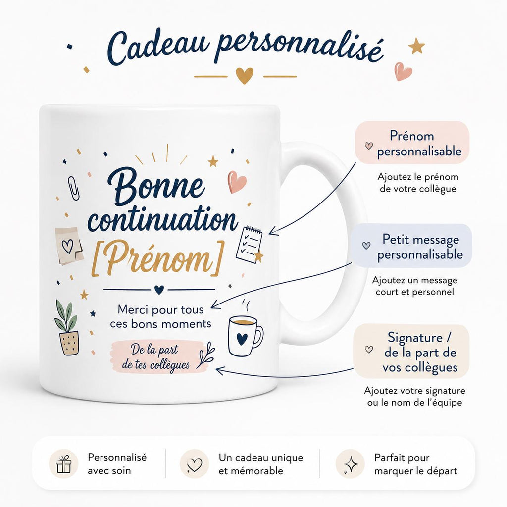 Mug Départ Collègue Personnalisé, Cadeau Au Revoir avec Prénom et Message