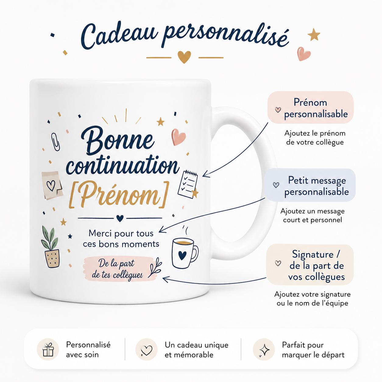 Mug Départ Collègue Personnalisé, Cadeau Au Revoir avec Prénom et Message