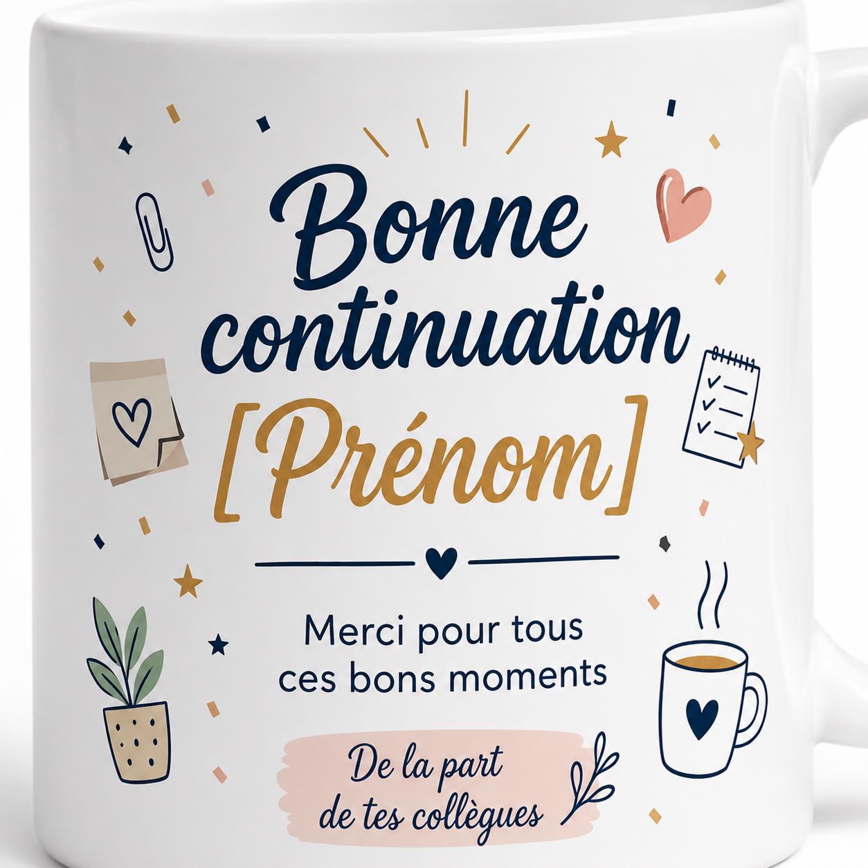 Mug Départ Collègue Personnalisé, Cadeau Au Revoir avec Prénom et Message