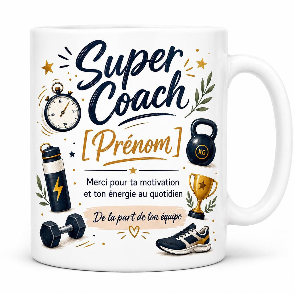Mug Coach Sportif Personnalisé, Cadeau Merci Coach avec Prénom