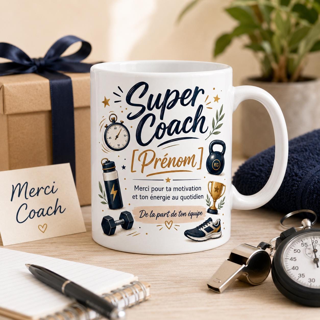 Mug Coach Sportif Personnalisé, Cadeau Merci Coach avec Prénom