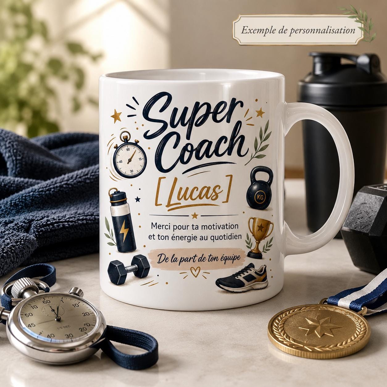Mug Coach Sportif Personnalisé, Cadeau Merci Coach avec Prénom