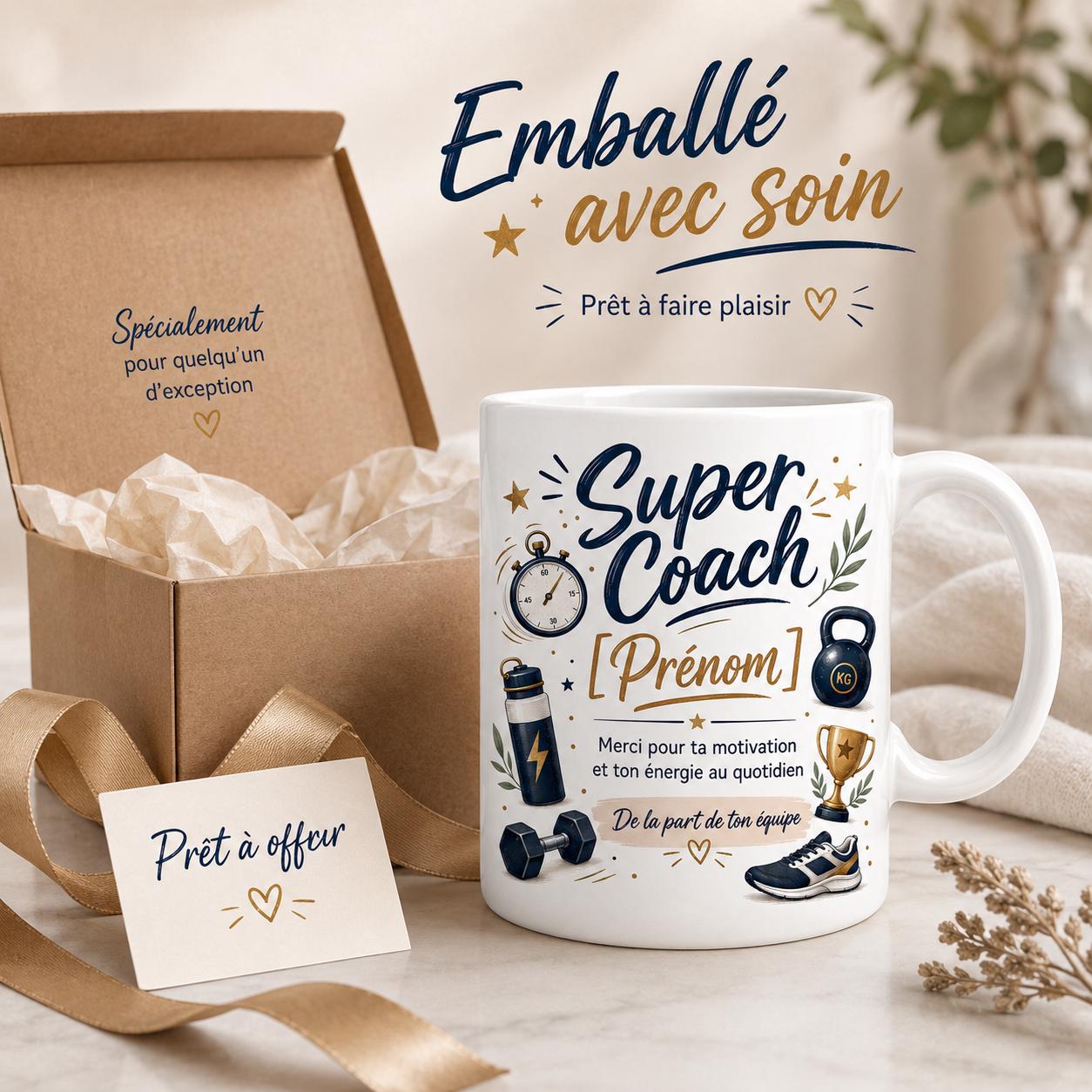 Mug Coach Sportif Personnalisé, Cadeau Merci Coach avec Prénom
