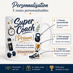 Mug Coach Sportif Personnalisé, Cadeau Merci Coach avec Prénom