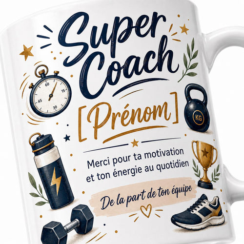Mug Coach Sportif Personnalisé, Cadeau Merci Coach avec Prénom