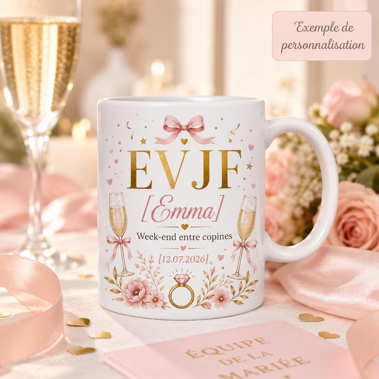 Mug EVJF Personnalisé, Cadeau Enterrement de Vie de Jeune Fille avec Prénom