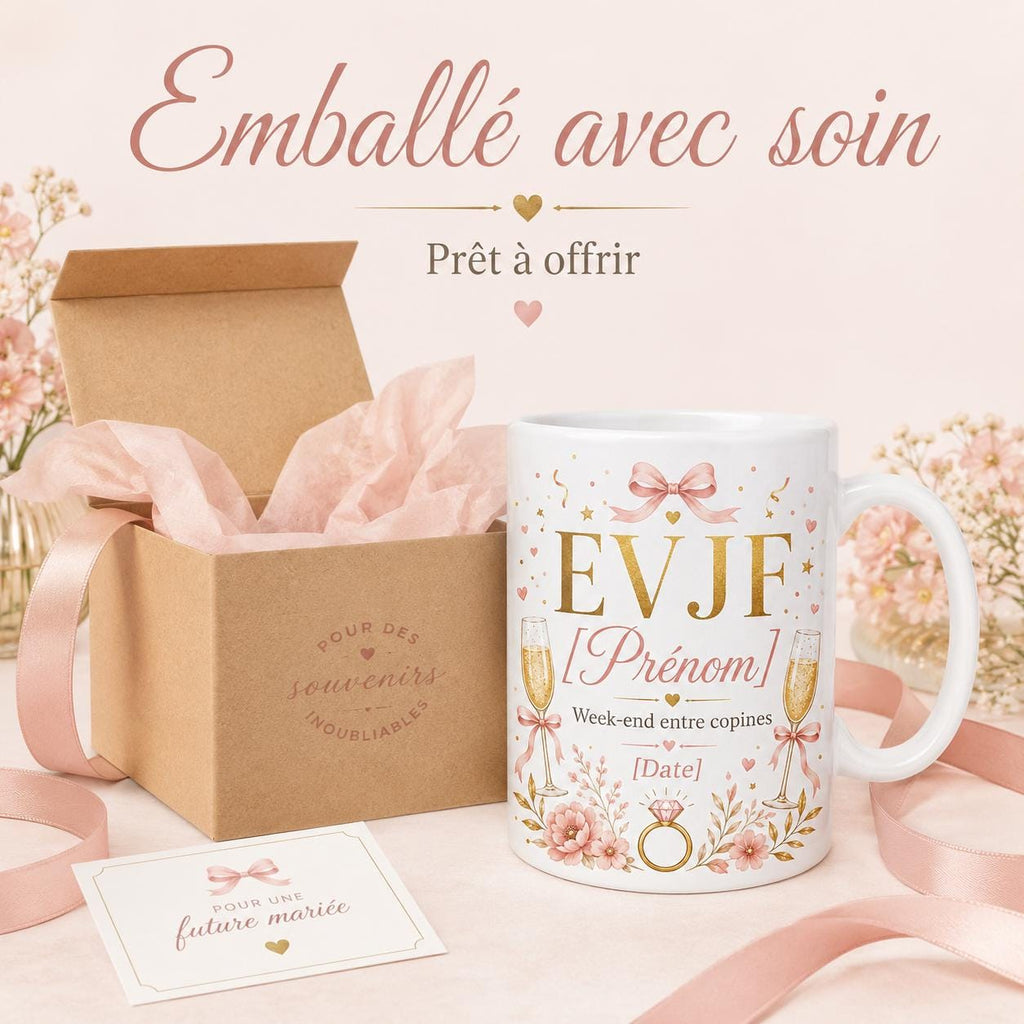 Mug EVJF Personnalisé, Cadeau Enterrement de Vie de Jeune Fille avec Prénom