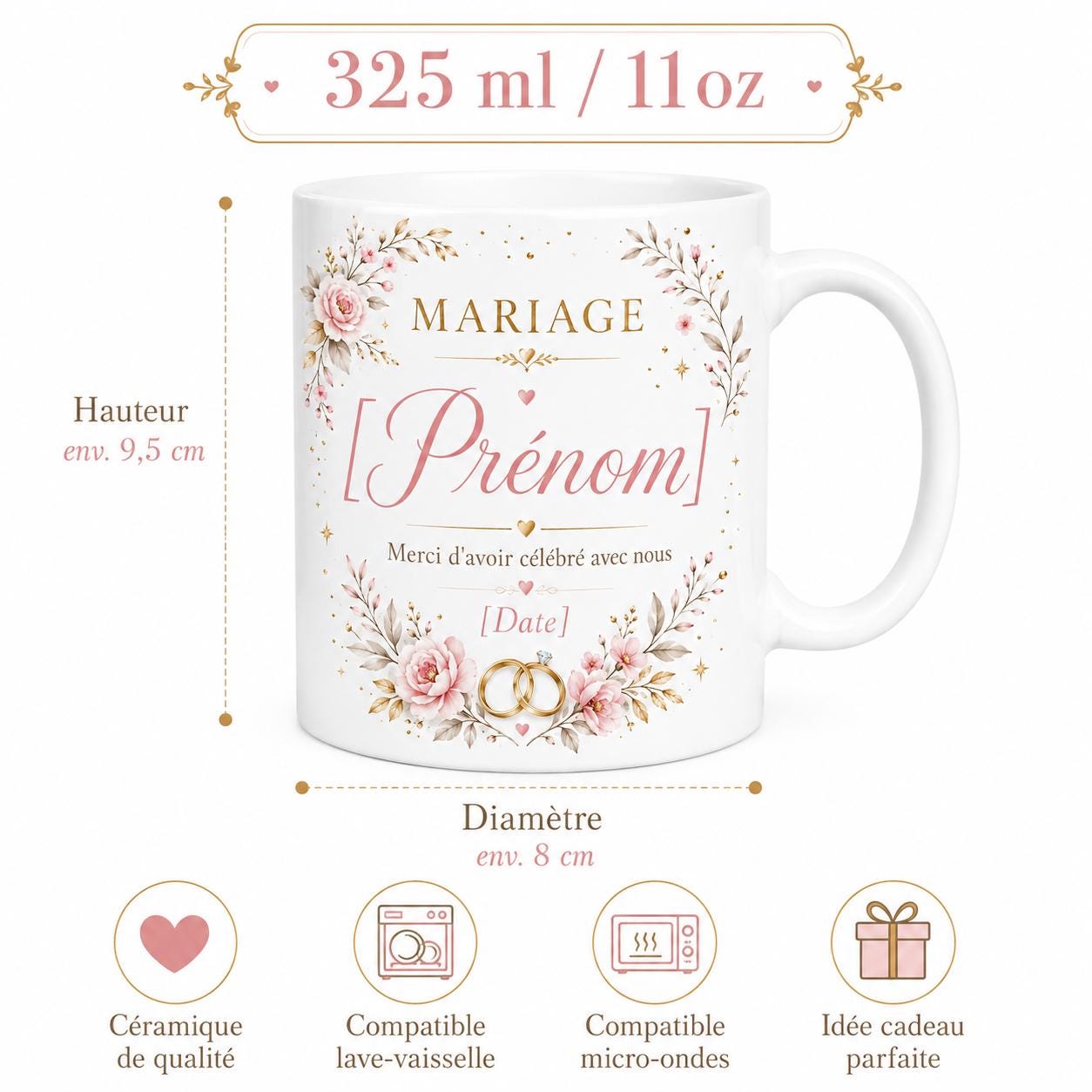 Mug Mariage Invités Personnalisé, Cadeau Souvenir avec Prénom et Date