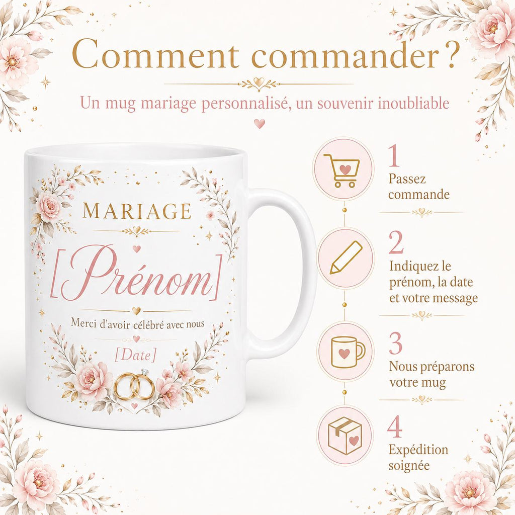 Mug Mariage Invités Personnalisé, Cadeau Souvenir avec Prénom et Date