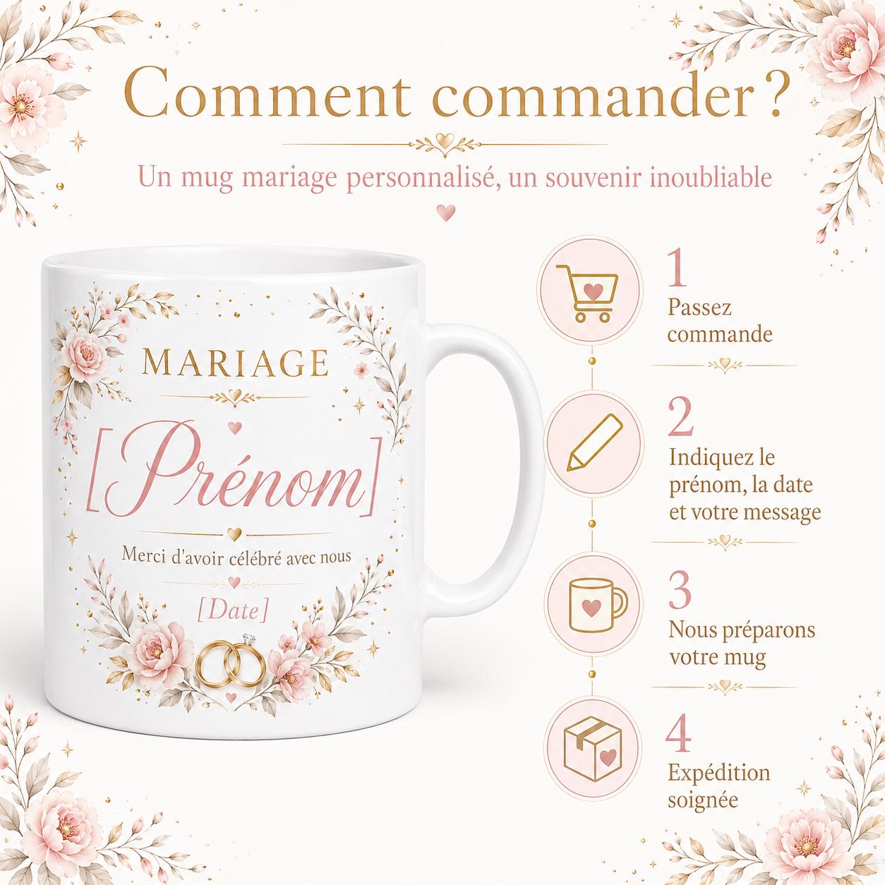 Mug Mariage Invités Personnalisé, Cadeau Souvenir avec Prénom et Date