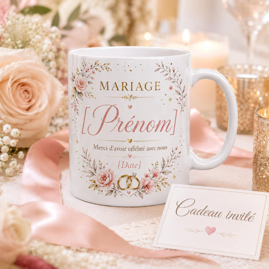 Mug Mariage Invités Personnalisé, Cadeau Souvenir avec Prénom et Date