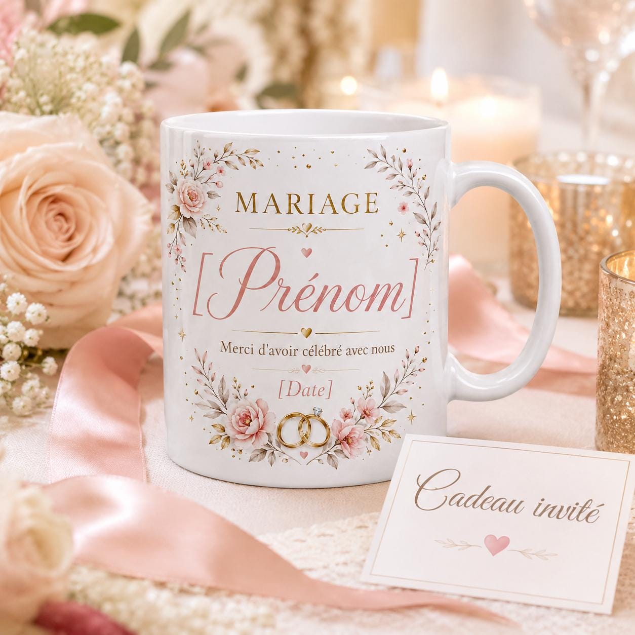 Mug Mariage Invités Personnalisé, Cadeau Souvenir avec Prénom et Date