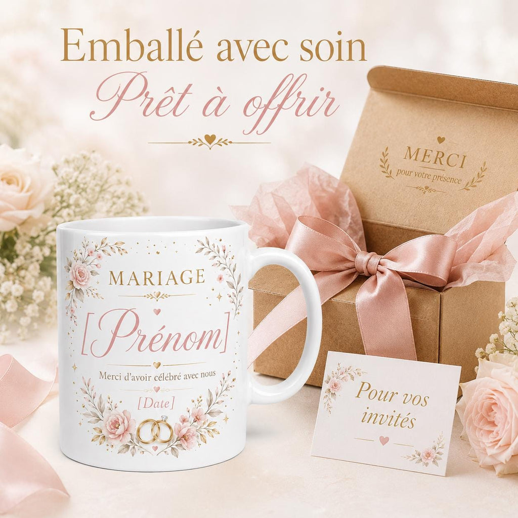 Mug Mariage Invités Personnalisé, Cadeau Souvenir avec Prénom et Date