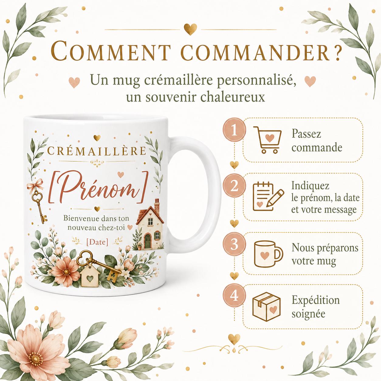 Mug Crémaillère Personnalisé, Cadeau Nouvelle Maison avec Prénom et Date